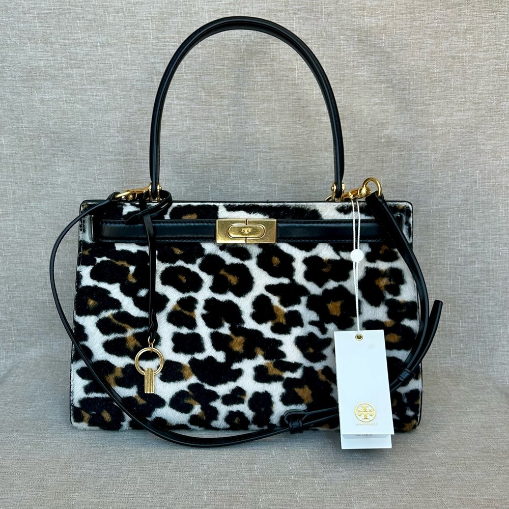 NWT Tory Burch Lee Radziwill Structured Leopard Shearling Bag